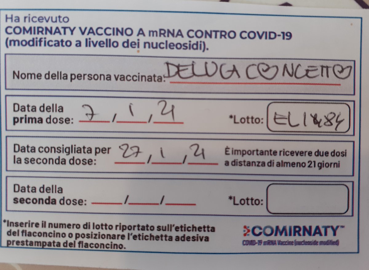 StoriaMedicina's tweet image. Anche io ho fatto il mio #vaccino anti-covid.
#DocsforVax #VaccinoAntiCovid #vaccini #vaccines #COVID19 #COVID #CovidVaccine #PfizerBioNTech 
#PfizerVaccine #PfizerCovidVaccine