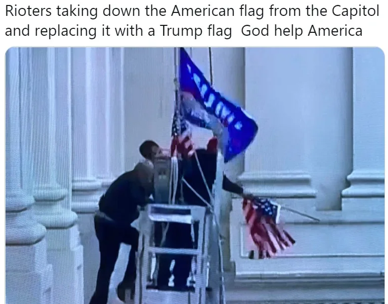 It was a pathetic and failed attempt, but an attempt none the less and attempting to downplay or sweep this under the rug is tacit endorsement of treason.Seditionists threw the American flag to the ground replacing it with Trump's. That is who they are loyal to, not America