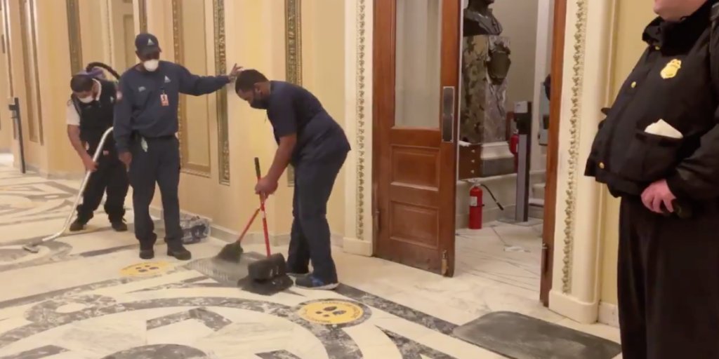 Don't forget this image when the same leaders who helped incite this violence block hazard pay, a living wage or paid sick days for essential workers.

Frontline janitors showed up like we always do to literally cleaning up yesterday’s mess at the Capitol. H/T: <a href="/DaniellaMicaela/">Daniella Diaz</a>