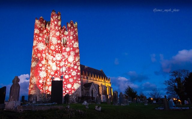 Lusk Fingal lights photographed literally the day before the lights finished #fingallights #fingal #lusk #luskroundtower