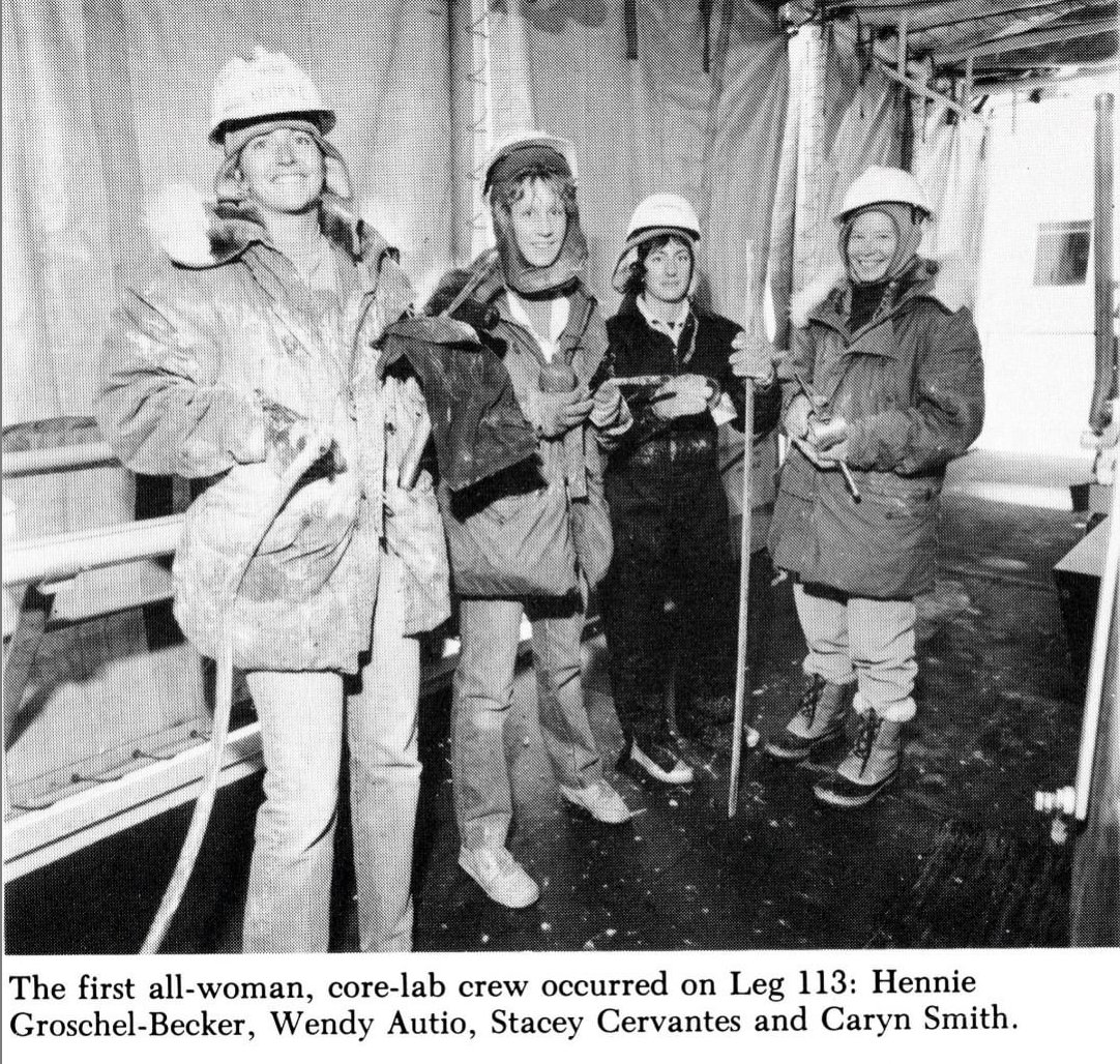 January 1987, Ocean Drilling Program Leg 113 in Antarctica’s Weddell Sea, and the first all-woman core-lab crew.