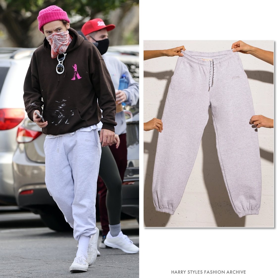 Harry Styles Fashion Archive on X: Harry wore a pair of Éliou grey  sweatpants ($150) out in Santa Barbara.    / X