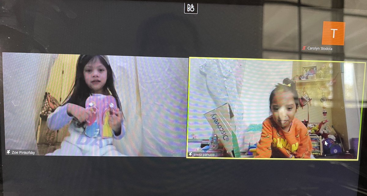 mrs_stodola's tweet photo. The girls wanted to have a little play date after Zoom class. They shared their Grogu pillows, dollhouses, and played together. It was so cute! @ArmstrongPUSD #proud2bePUSD #virtualplaydate #tkfun #distancelearning2021 https://t.co/J95aq1HLRL
