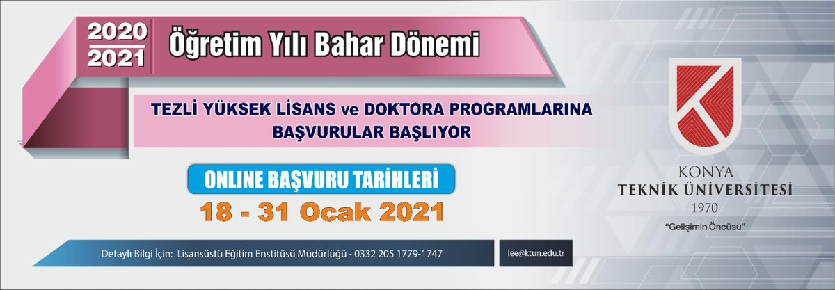 KTÜN LEE 2020-2021 Bahar dönemi Tezli YL-DR öğrenci alımı başlıyor. ktun.edu.tr