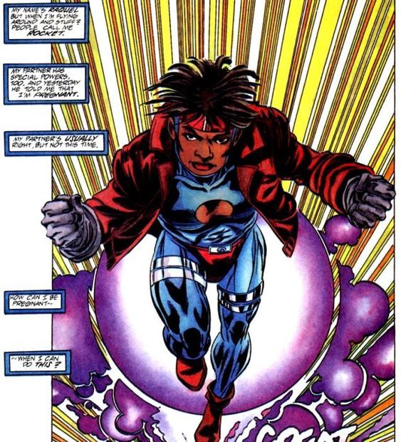 IVWall's tweet photo. Today's #CharacterFocus is Rocket (Raquel Ervin), the sidekick to the Icon, and the checks and balances to all of his narrow minded views on the world. She fights crime with a powerful energy belt. First App: Icon #1 (1993) #Comics #ReviveMilestone https://t.co/O3MkfrLjVA