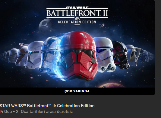 #EpicGames 14 Ocak'da SW Battlefont 2 vericekmis. Guzel oyun oynanir. <a href="/EpicGames/">Epic Games Store</a> 🎮🎮