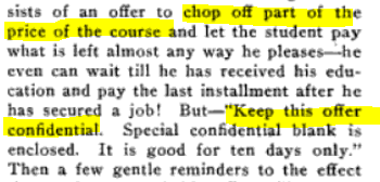 Hill was something of a pioneer in charlatanism, he started the aggressive follow-up mail practice of offering "reduced prices" to people who didn't respond to his first offer.