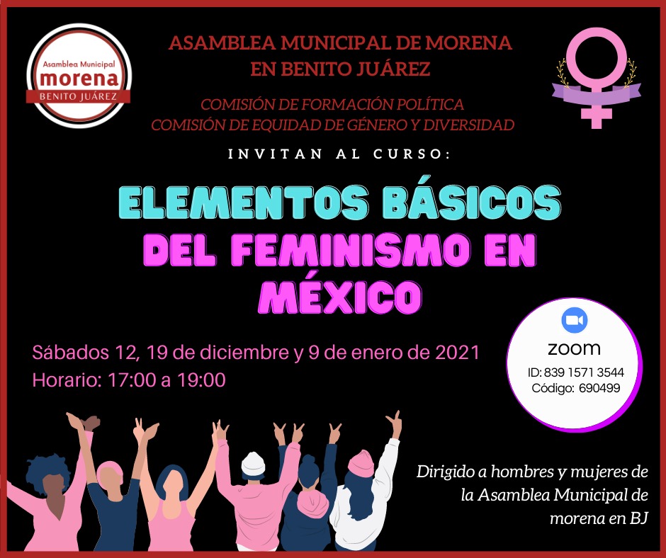 AMmoBJ_'s tweet photo. ¡Buenas tardes! 

Las comisiones de Formación Política y de Género de nuestra Asamblea nos recuerdan la tercera y última sesión del taller "Elementos básicos del feminismo en México" el próximo sábado 9 de enero a las 17:00.

 🧏🏻‍♀️ 🧏🏻

¡Les esperamos! ✍🏼  💜💚💜 https://t.co/GTnHXXXrAG