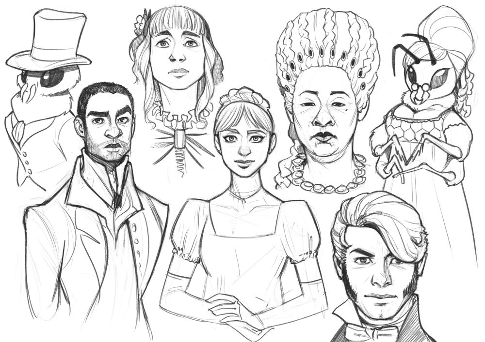 Some #Bridgerton inspired doodles from tonight's stream. Thank you to everyone who stopped by, especially with Twitch's shenanigans. 