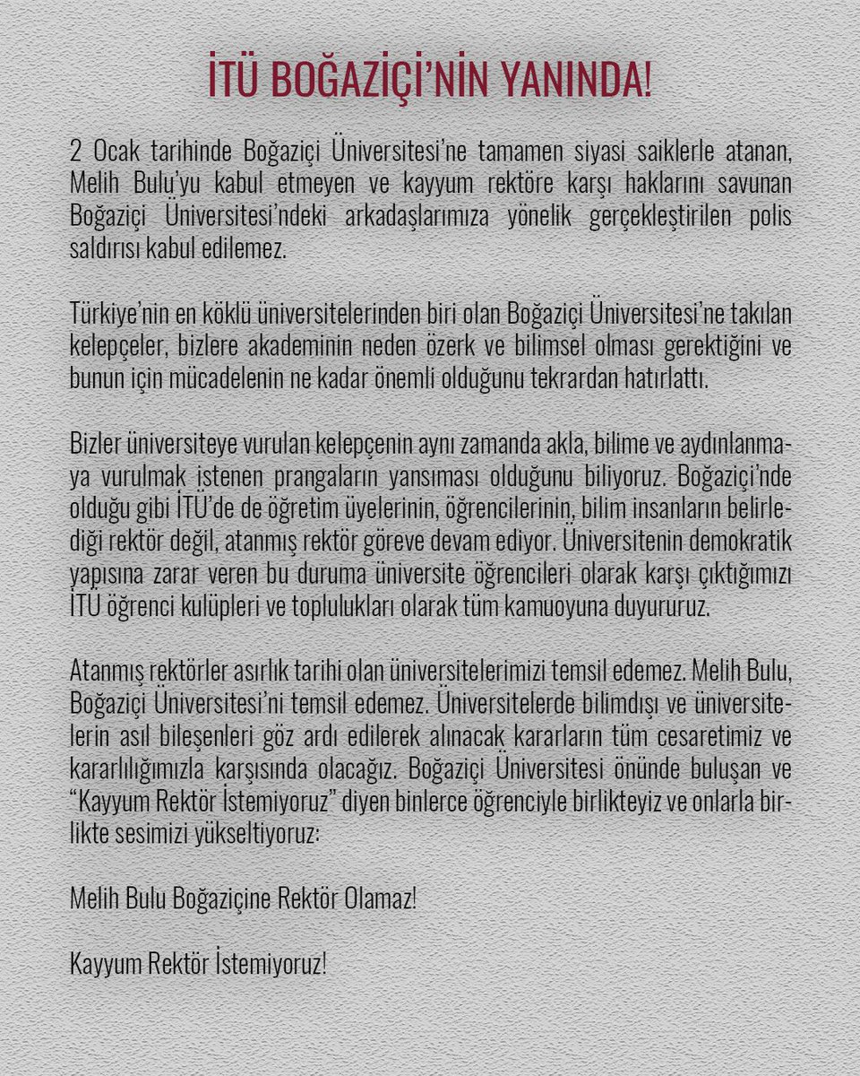 itudialectic's tweet photo. İTÜ Kulüpleri olarak üniversite içi demokratik yönetim anlayışının benimsenmesi gerektiğine, üniversitelerin, üniversitelilerin olması gerektiğine inanıyoruz! #İTÜBoğaziçininYanında https://t.co/Pecwh12Z3D