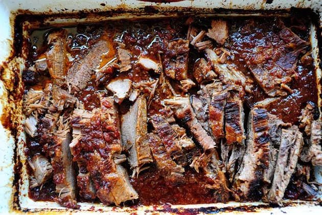 brisket- a cut of beef made tender through preparation. very popular dish.