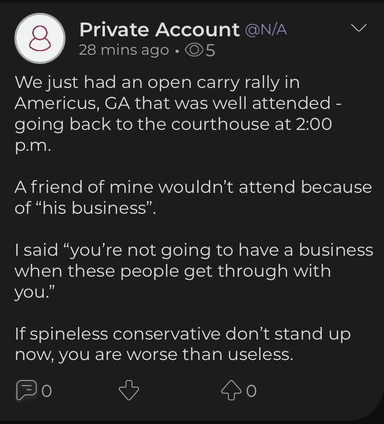 About two days after Nov 7 I thought to check Parler. So I made a fake account and found out McCall has an account there too. But his account was private to some degree. So I convinced him to make his account public, allowing me to see all of his posts and comments.