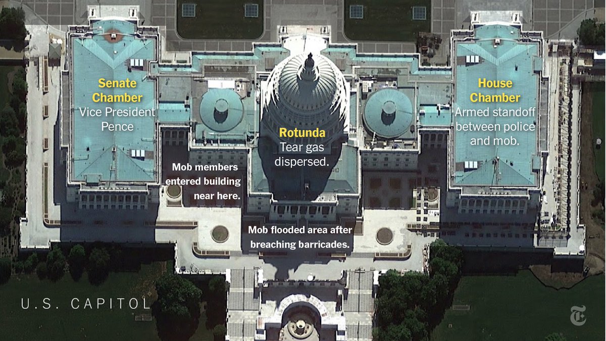 But many soon barreled past fence barricades, clashed with police and forced their way onto the steps of the building in an attempt to disrupt the certification process.They swarmed both the western and eastern sides of the Capitol’s exterior.  http://nyti.ms/3s4YWgI 