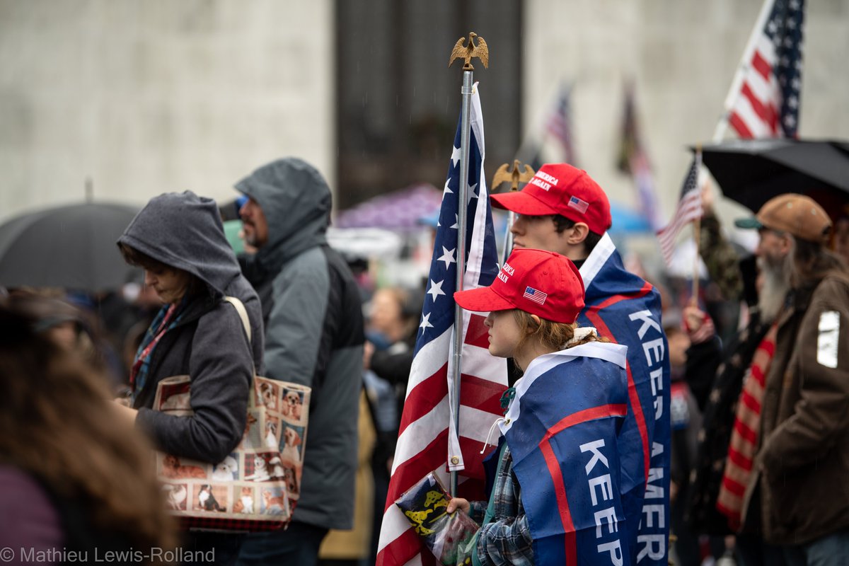 (2) Trump Loyalists gather outside of the Capitol Building in Salem, OR.