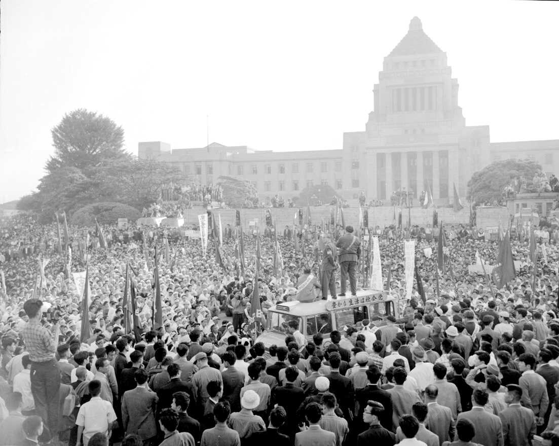 On June 15, 1960, radical left-wing activists smashed their way into the National Diet compound, precipitating a bloody battle with police that injured hundreds and killed a female Tokyo University student, Kanba Michiko.