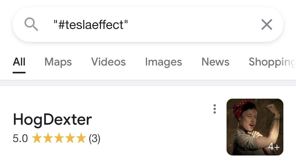 HogDexter's tweet photo. @LuvMyModel3 Ahhhh Well check these... #TesaEffect #TslaEffect #ElonEffect #NeversellTSLA #buyTSLAnow #TslastillClimbing just to get you started I’ll add more later, Google recognized me HOGDEXTER as the actual #TESLAEFFECT... https://t.co/yCpo44K7GI