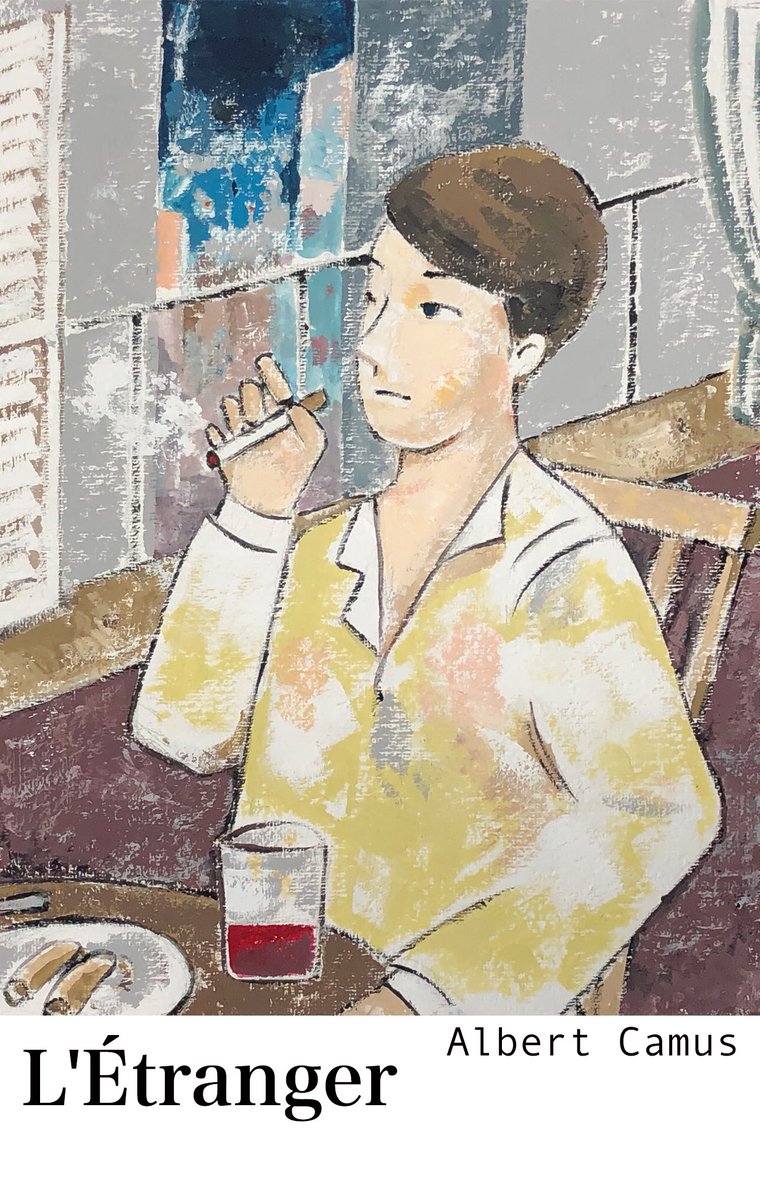 Mouen あなたの描いたタバコの絵見せてください 僕はタバコを吸わないんだけど 煙を燻らせる絵柄はとても好きです この絵は 勝手に本の表紙を描く シリーズから カミュの異邦人を アクリル 異邦人