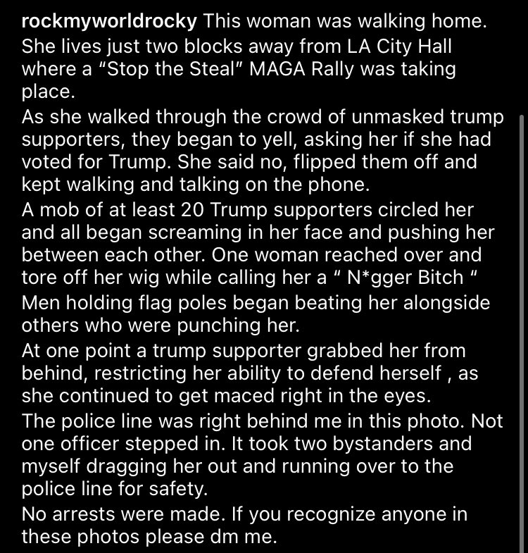 GLOWYPJMS's tweet photo. PLEASE READ &amp; SHARE THIS

this black woman was WALKING HOME when she was HARASSED by trump rioters. they RESTRAINED, BEAT, &amp; MACED HER IN HER EYES. police were there &amp; did NOTHING. made NO arrests. gave NO medical assistance to her. her gofundme is below, her cashapp is $Chizam25 https://t.co/AmHLXpxLwr