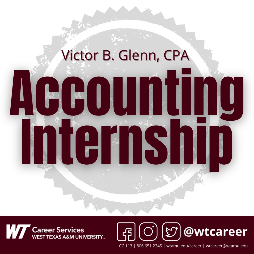 wtcareer's tweet image. Accounting majors, check out this opportunity with Victor B. Glenn, CPA listed in Handshake - Job ID: 4289995. You can find other opportunities like this one listed in 🖐️Handshake🖐️! wtamu.joinhandshake.com
#wtinternshipalert