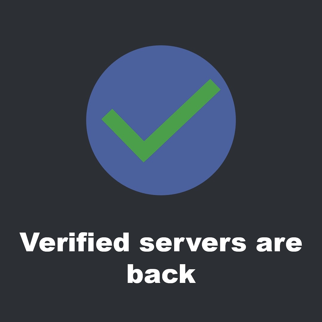 MateServer's tweet photo. Verified servers are back! It's about time too! Type !verify to get started https://t.co/0mzoQp0lKv