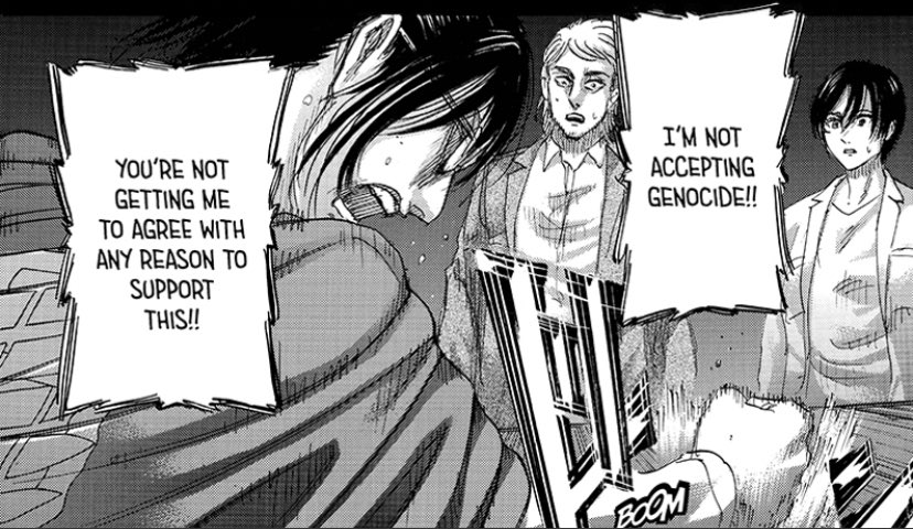 aunque me queje mucho del personaje de hanji, agradezco que sus morales nunca cambiaran. su fracaso como comandante es parte de su personaje y las personas deberían aceptarlo en vez de defenderlo solo porque les gusta el personaje. las cosas malas hacen a hanji mejor.