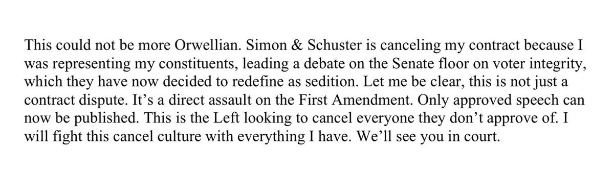 jennfranconews's tweet image. NEW: Republican Sen. Josh Hawley issues a  response to Simon &amp;amp; Schuster’s decision to cancel plans for his book.
