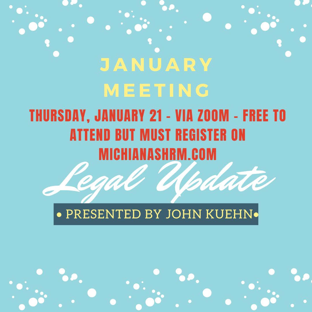 MichianaShrm's tweet photo. Join us for a legal update including information on the COVID-19 Vaccine! 

#SHRM #HR #LEGALUPDATE

Find out more or register here: https://t.co/RCt9ltuT2v https://t.co/gNbnx9JVtX