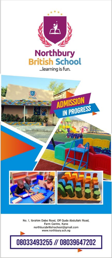 Admission into CRECHE, PRESCHOOL,KEY STAGE CLASSES(PRIMARY)&amp;ISLAMIYYA,<a href="/NorthburyKano/">Northbury British School Kano</a> is in progress ; Enroll now.
For more inquiry visit our website Northbury.sch.ng 
:08033493255,08039647202 please retweet.<a href="/dawisu/">Peacock</a> <a href="/najaumar/">Najah Umar</a> @aminu3214 <a href="/KanoChronicle/">Kano Chronicle</a> <a href="/rabialiyu_/">rabi aliyu</a> <a href="/SMahmoud/">S</a>