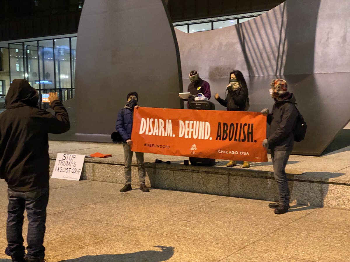 RevcomCorpsChi's tweet photo. Revolution Club Chicago stands with Refuse Fascism Chicago at Daley Plaza at the DSA anti-Trump rally! #OutNow #RevolutionNothingLess #TheRevComs #TrumpCoupAttempt https://t.co/hxSB14hjdy