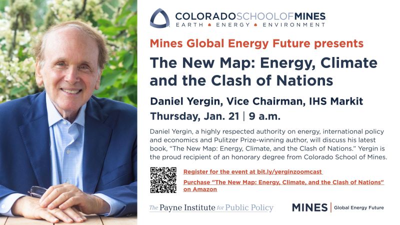 MBazilian's tweet photo. Very much looking forward to hosting Pulitzer Prize winning author, @DanielYergin at the @payneinstitute on January 21st. 

Please join us for a book talk on "The New Map: Energy, Climate, and the Clash of Nations" https://t.co/bUZwaaEwGa