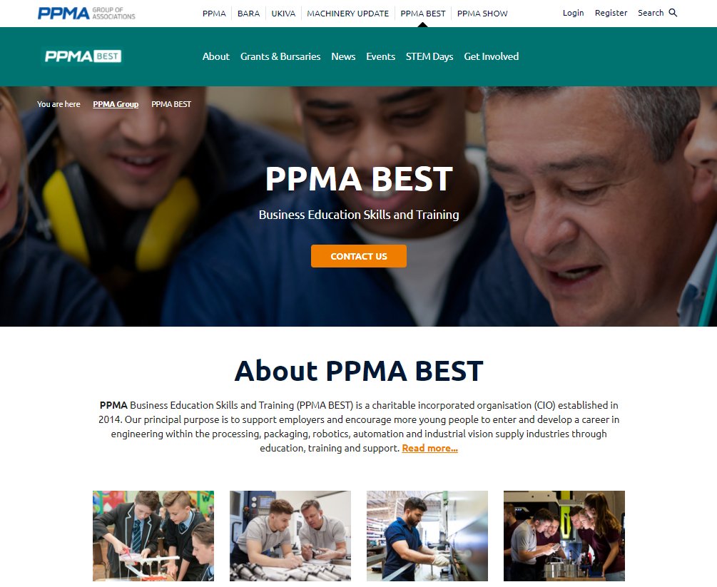 PPMABEST's tweet photo. Our new PPMA BEST website is also available via @ppmaltd. If you haven't already done so, please take a moment to view our grants, bursaries and education resources to support #ukmfg #apprentices #engineers  #STEMdays 💻📲 https://t.co/QNpiEtLe87 https://t.co/cCAo8XF2IO