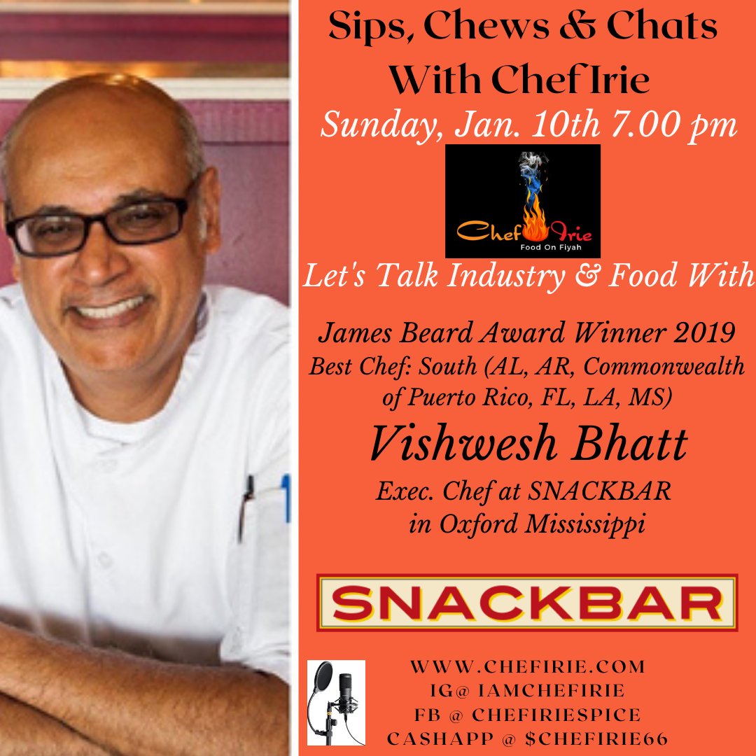 ChefIrie's tweet image. Tweebs, join me this Sunday as  we start a new venture for 2021. Sips, Chews &amp;amp; Chats with Chef Irie. Informal fun chats with folks in the industry.  Chefs, restaurateurs, etc. here and abroad.  Tune in on IG @Iamchefirie at 7pm. #privatechef #Foodonfiyah #chefirie #podcast
