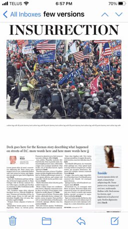 Different: let’s start with the photos. There were many to choose from, all strong, all speaking to a different part of the events of the day. We tried many on a draft front, like these four+