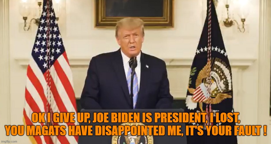 therealwombat1's tweet photo. @realdonaldtrump #Concedes To @JoeBiden (Kind Of) Then Talks About #Reconciliation #OrderlyTransition #Healing & #BlahBlahBlah After He Tried #Insurrection #Sedition And Incited A #DomesticTerrorism Attempted #Coup By His #magats At #CapitalHill!
There Goes The #Donations Scam! https://t.co/HqAIBVPRND