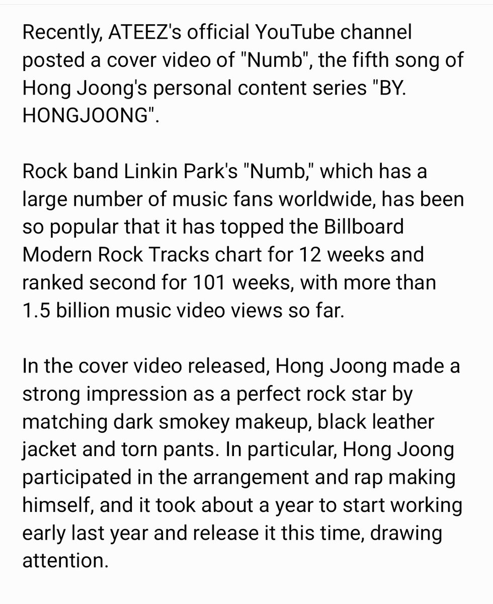 ATEEZrep's tweet photo. [📎] NEW ‼ #ATEEZ Hongjoong's 'Numb' Cover Liked by Original Artist Linkin Park

https://t.co/cqTHMOW0oC
Article list: https://t.co/g254UboNvM

#에이티즈
Use the 4th reaction, stay for 30s, recommend and share! https://t.co/z3Z4mZRUeS