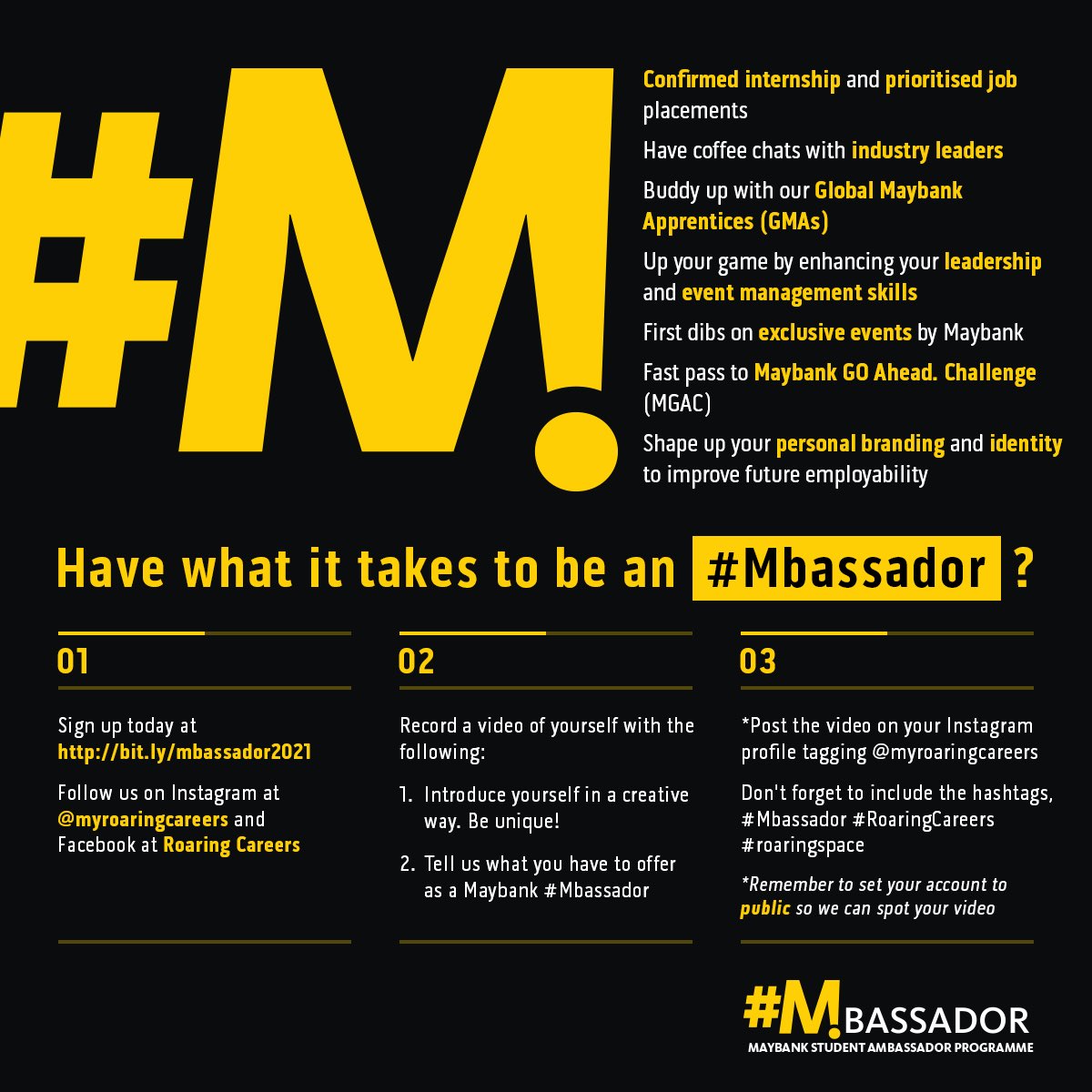 Graduan's tweet photo. The Maybank Student Ambassador Programme (#Mbassador) is back for its 5th rendition since 2017!

Hurry! Sign up today at https://t.co/Vjx5wnNKvR
Application ends on 27 January (6pm, MYT).

Check out the image for perks and more info!

#roaringspace #RoaringCareers https://t.co/PTM5Jp9xub