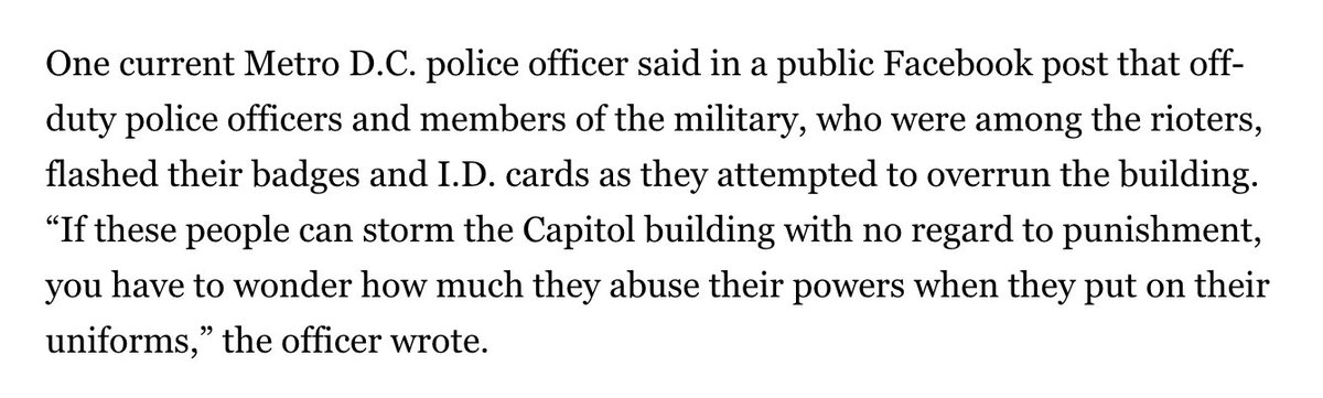 Multiple off duty officers (not sure which jurisdictions) reportedly tried to flash their badges as they entered the Capitol  https://www.politico.com/news/2021/01/07/capitol-hill-riots-doj-456178#:~:text=One%20current%20Metro%20D.C.%20police,attempted%20to%20overrun%20the%20building