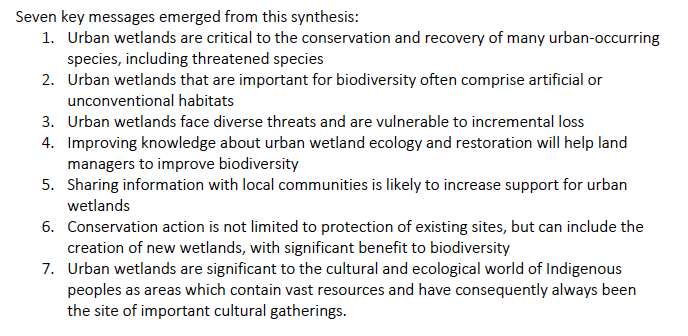  Wetlands were a big focus of  #urbanbiodiversity work. This synthesis highlights the conservation and cultural value of urban wetlands, and their significance as Indigenous places.  https://nespurban.edu.au/wp-content/uploads/2020/10/Recognising-the-conservation-and-cultural-value-of-urban-wetlands.pdf