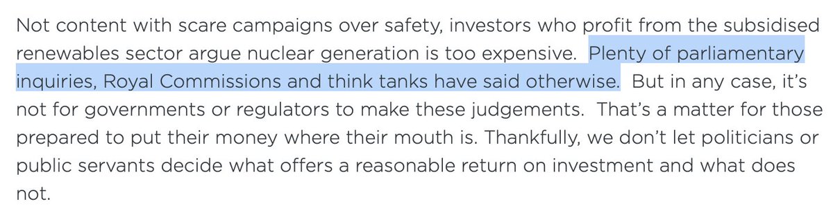 2. no, the inquiries did *not* find evidence disputing the claims that nuclear is too expensive.i agree that being expensive is not a reason to ban, but *nobody* has produced reputable data showing nuclear is affordable in australia.