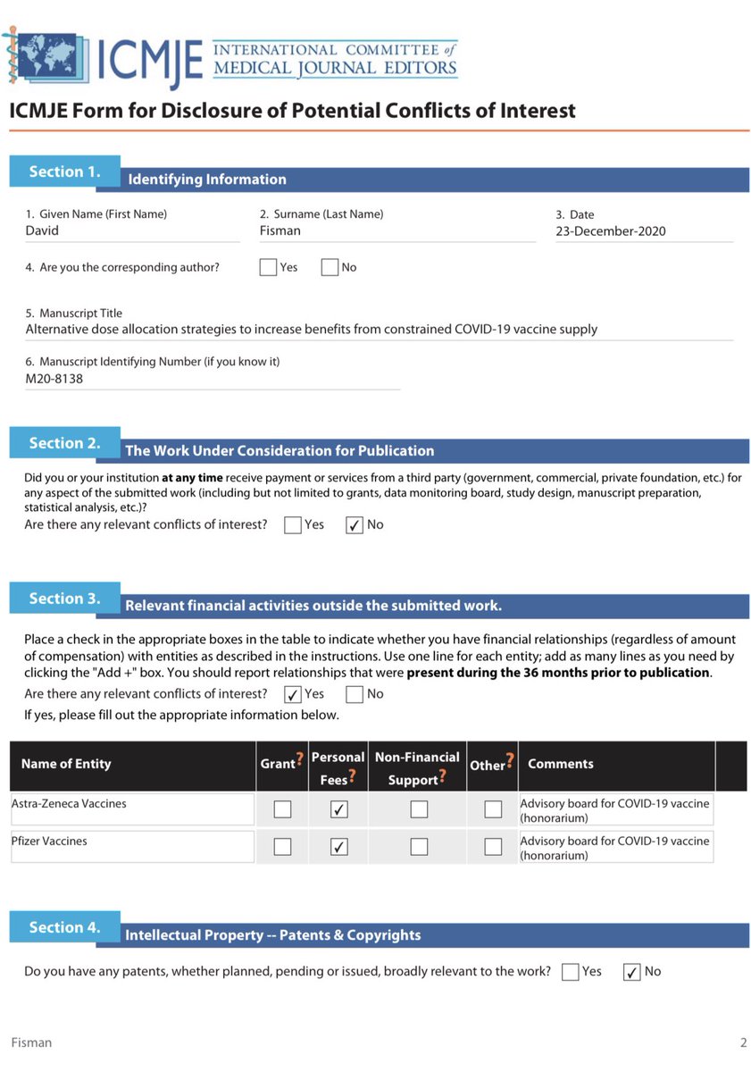 14/ It is also worrying that aggressive proponent of  #covidzero & lockdowns, & member of the  #Ontario Science & Modelling Table David Fisman has been paid private fees by both Astra-Zeneca & Pfizer vaccines, a significant conflict of interest #COVID19  #Coronavirus  #lockdown