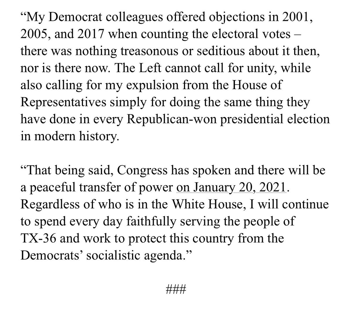 My statement about the events of January 6, 2021.