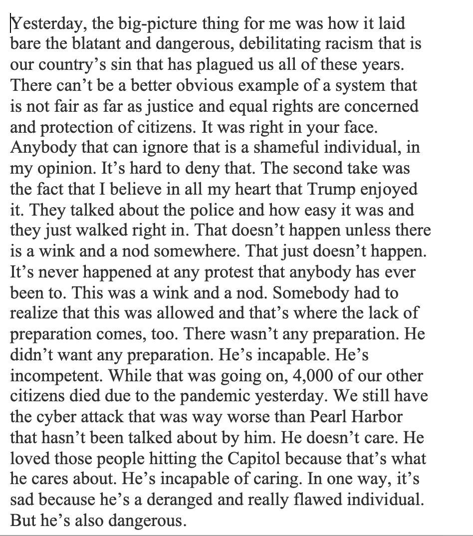 MarkG_Medina's tweet photo. Following the pro-Trump riots at the Capitol yesterday, Spurs coach Gregg Popovich goes pop on Donald Trump, Mike Pence, Ted Cruz, Josh Hawley and why the 25th Amendment should be invoked https://t.co/cN4AZFSS1i