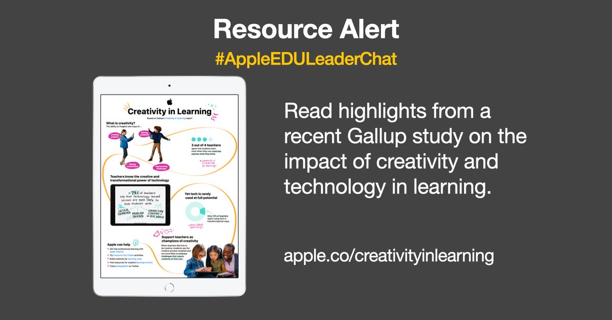 DrBillZiegler's tweet photo. RESOURCE ALERT!!!! Read highlights from a recent Gallup study on the impact of creativity and technology on learning https://t.co/xGhtwo8JYP #AppleEDULeaderChat https://t.co/dIF8VAKkMB