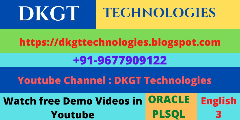 Gunalan87508563's tweet image. DKGT Technologies PLSQL Training in English - 3 youtu.be/f5hFgPFMPsk via @YouTube
#PLSQLTrainingForBeginners #PLSQLTutorialForBeginners #OracleTutorial #PLSQLtutorial
#plsqlfullcourse #PLSQLBasicsForBeginners #OracleBasicsForBeginners #OracleStepbyStep