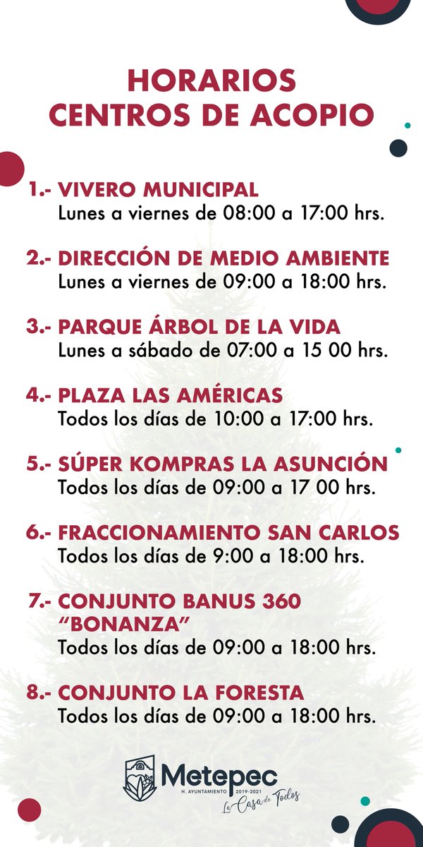 GabyGamboa_S's tweet photo. Iniciamos la recolección de árboles de Navidad. Con esta campaña buscamos fomentar la cultura ambiental y de reciclaje, además de transmitir valores y prácticas a favor del medio ambiente y el desarrollo sustentable en nuestro municipio. #MetepecVerde #MetepecLaCasaDeTodos https://t.co/Eorny2eo06