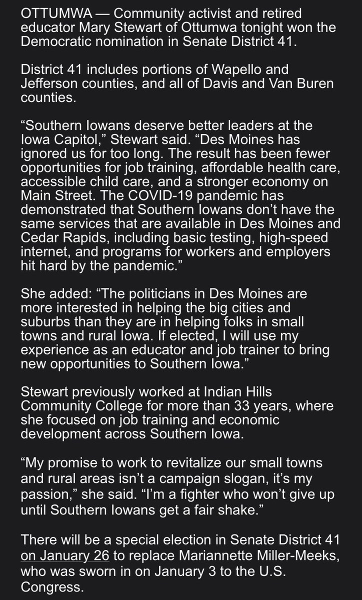 okayhenderson's tweet photo. Local @iowademocrats nominate a candidate for election to fill @RepMMM Ottumwa-area seat in the Iowa Senate (no word yet on @IowaGOP nominee). #ialegis #iapolitics #IA02 https://t.co/FlAtfGuXcI