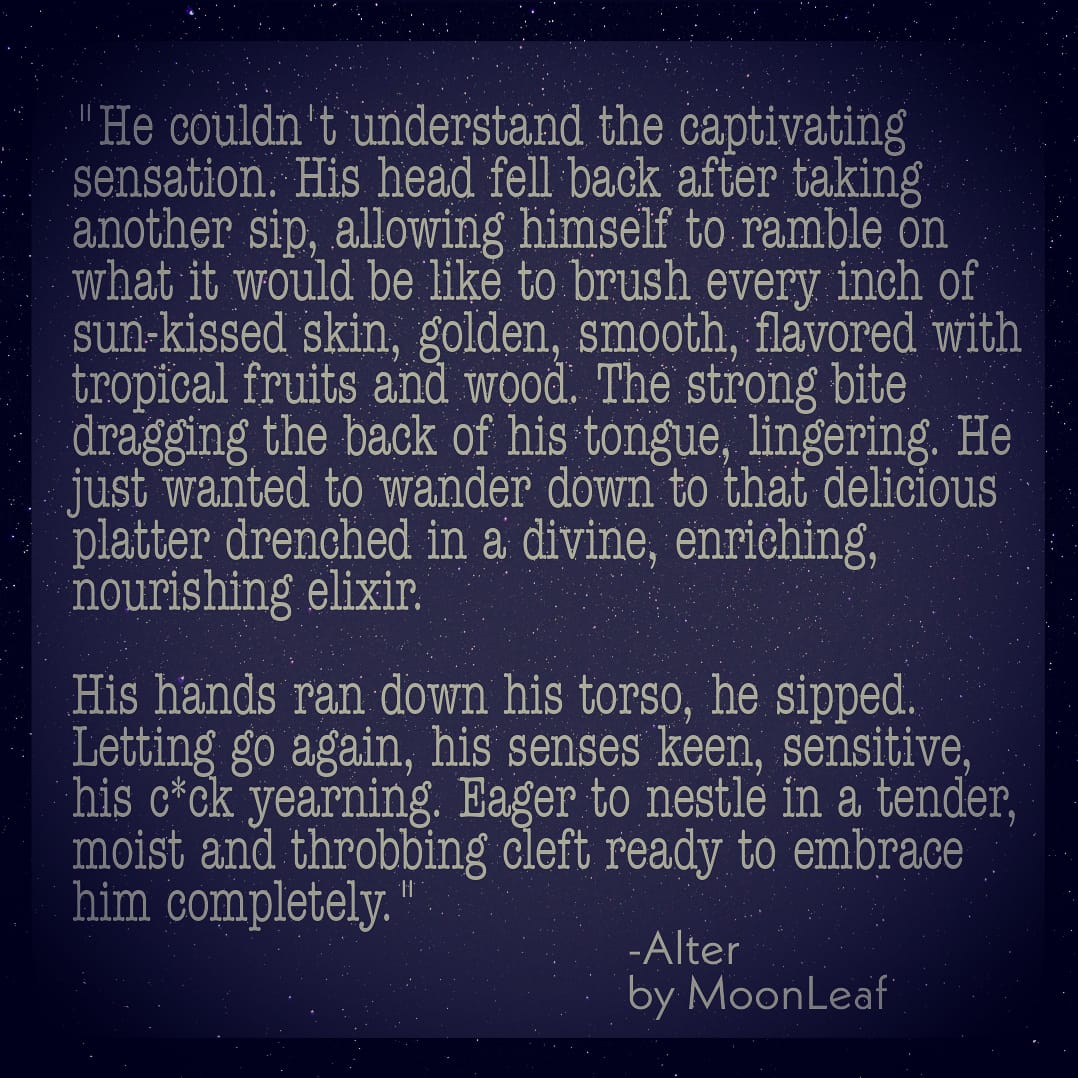 MoonleafOtaku's tweet photo. Book: Alter
Status: Ongoing
Erotic/Romance
#Writer #writerscommunity #WritingCommunity #nsfw #book #romance #erotizm #smut #SmutNetwork #Wattpad #erotism #fiction #originalcharacter #OriginalContentArtist #writerslift #roleplayer #moonleafotaku #moonleaf07 https://t.co/QAKYOs7N1Z