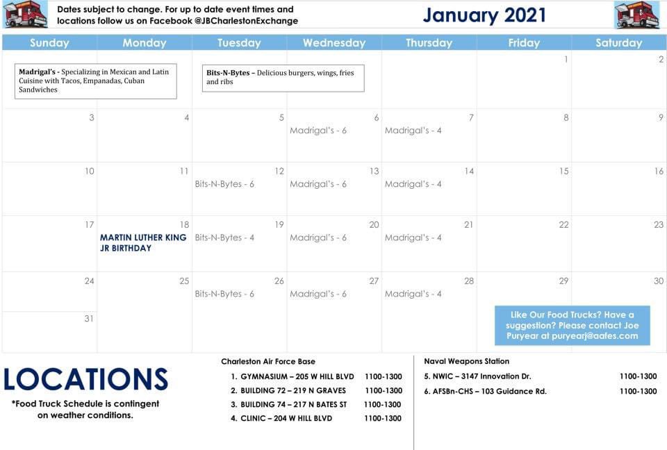 628FSS's tweet photo. Sharing.... Exchange Food Truck calendar for January 2021 https://t.co/LpwJVqlv7M