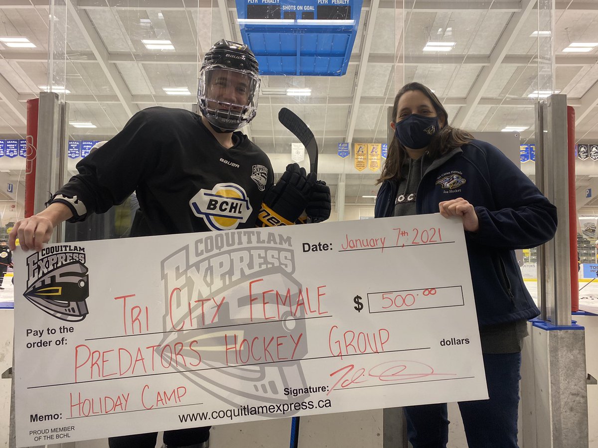 The Coquitlam Express presented a $500 cheque to the Tri-City Female Predators today. 

The Express and Predators will continue to partner on upcoming camps and seminars for female hockey players.
