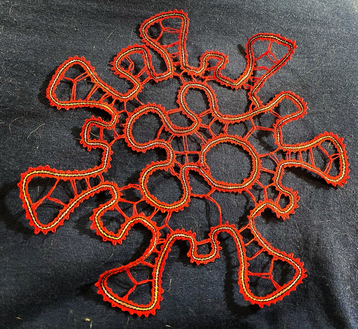 vwalk94's tweet photo. Finished my Bobbin Lace Coronavirus from 2020. #bobbinlace #stringtherapy https://t.co/MKOcyynhJt